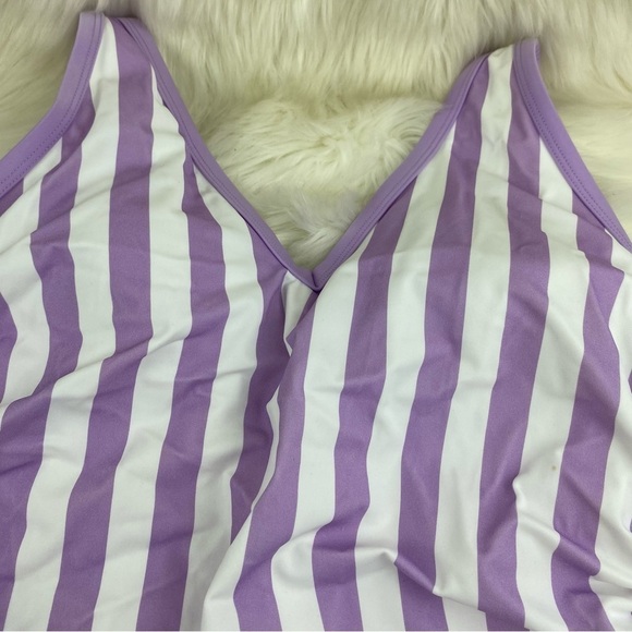 KONA SOL V-NECK OVER THE SHOULDER SWIMSUIT PURPLE AND WHITE SIZE 14W - Picture 2 of 10